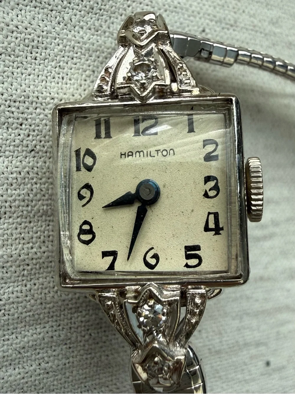 Antique 1948 Hamilton 14k Gold Diamond Bezel SERVICED Cal 911 Mechanical Watch